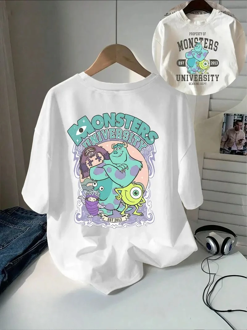 

2025 Summer Monster University T-Shirt Oversized Men's Casual Cotton Women's Top Vacation T-Shirt Unisex Short Sleeve