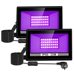 30W EU/UK/US Plug UV LED Flood Light Indoor Outdoor Floodlight 400-405nm Ultraviolet Fluorescent Stage Lamp Party Spotlight