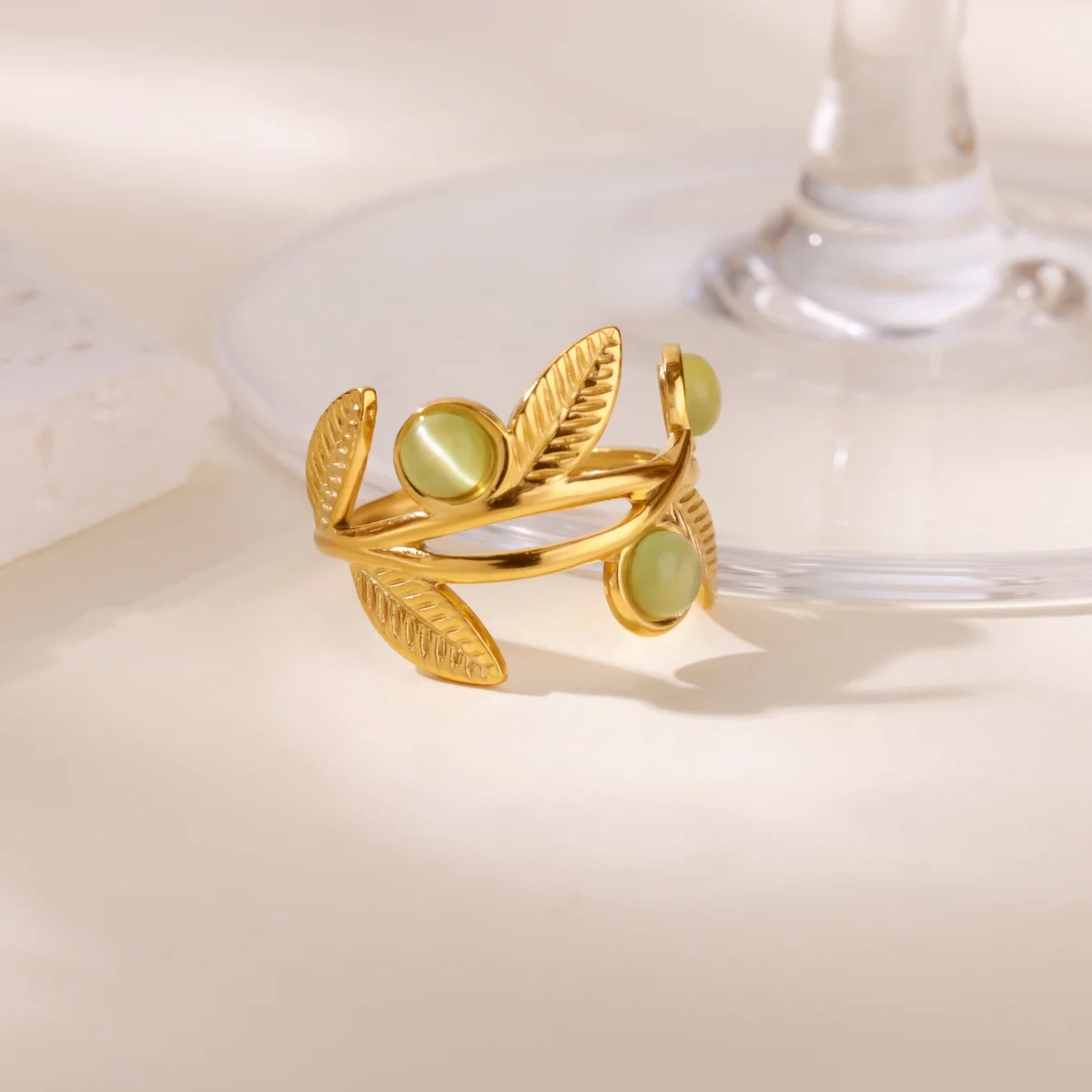 Leaves Shaped Opal Rings for Women Adjustable Stainless Steel Ring Trend 2026 Trend NEW Minimalist Jewelry Freeshipping items
