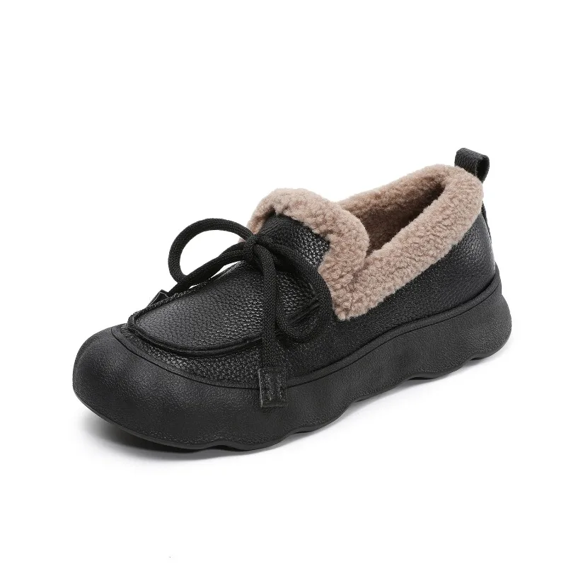 

2025 New Women's Plush Lined Loafers - Suede Slip-On Shoes with Bubble Sole, Winter Genuien Leather Non-Slip Comfort Flats