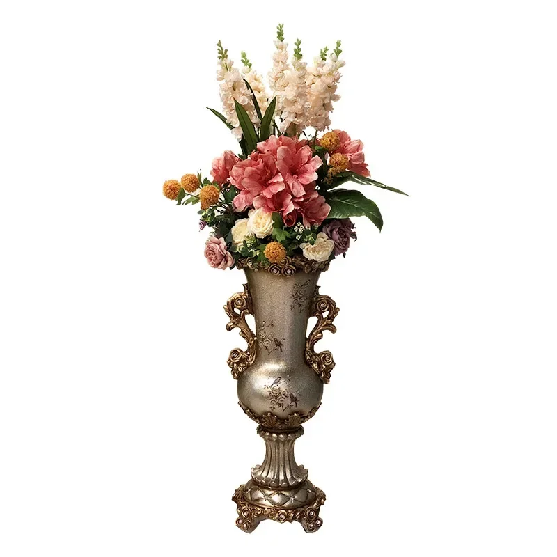 European-style floor-to-ceiling vase simulated flower art set decoration ornament, American home jewelry flower arrangement