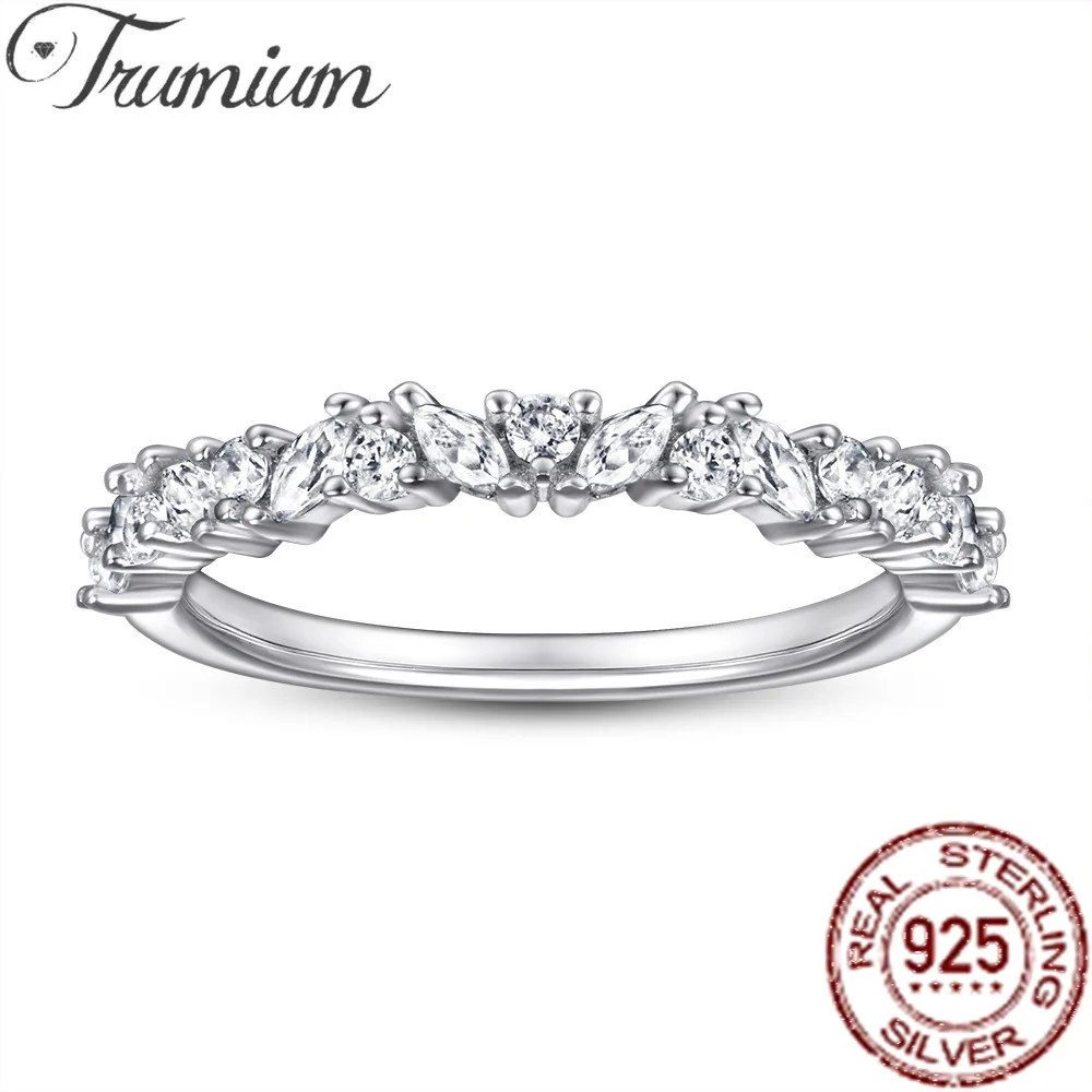 

Trumium Solid S925 Sterling Silver Small Simulated Diamond Rings for Women 5A Zircon Maquise Stackable Wedding Bands