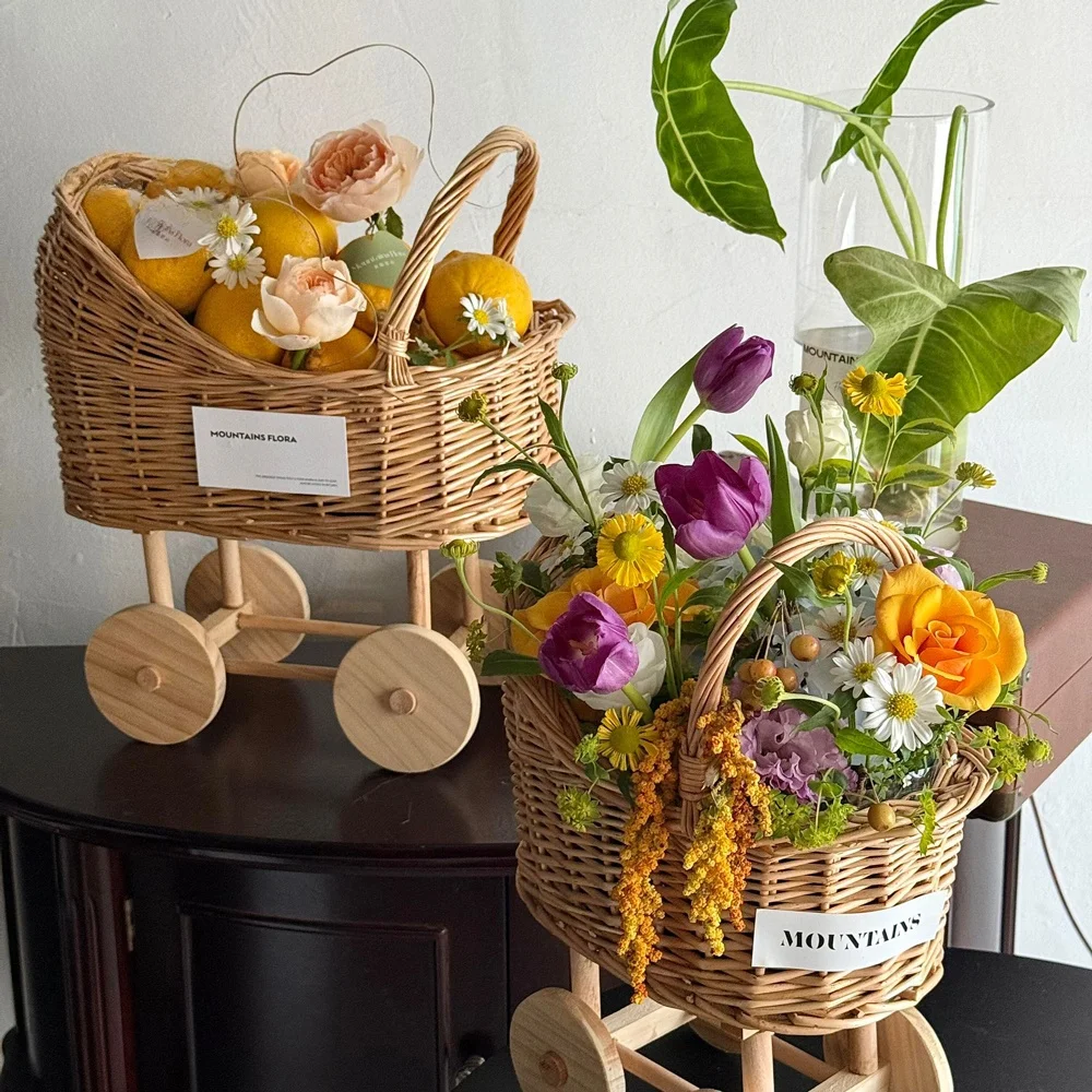 Handheld Flasket Fre Flower Bouquet Wier Egg Moon Handmade Diy Flower Basket Floral Art Material Wood Crt