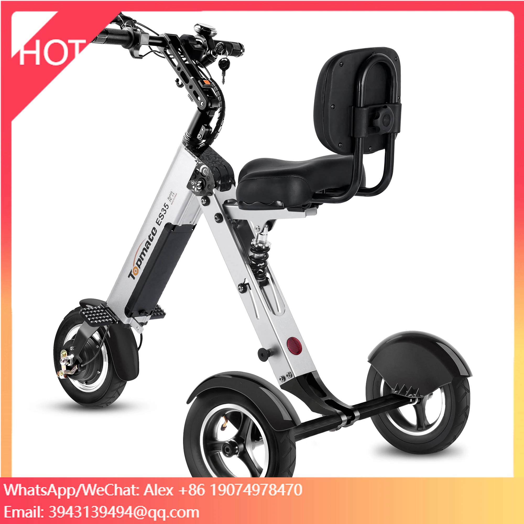 

TopMate ES35 3 Wheel Mobility Scooter Folding With Backrest Seat For Adult, Lightweight Tricycle Electric With Removable Battery