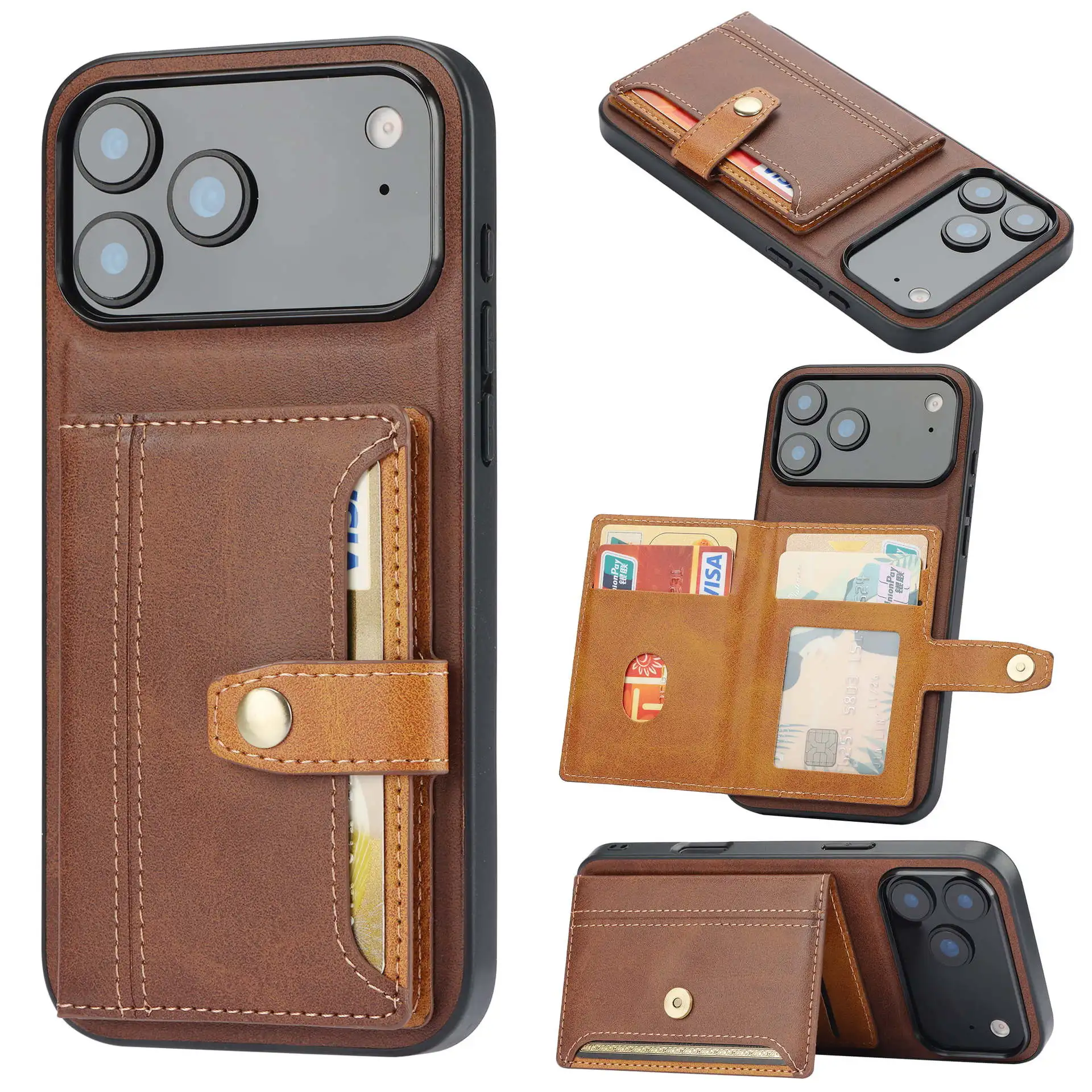 Luxury Leather Card Pocket Phone Case for iPhone 18 Pro Max 14 11 12 13 15 16 17 Pro Max 15 Plus Wallet Shockproof Back Cover