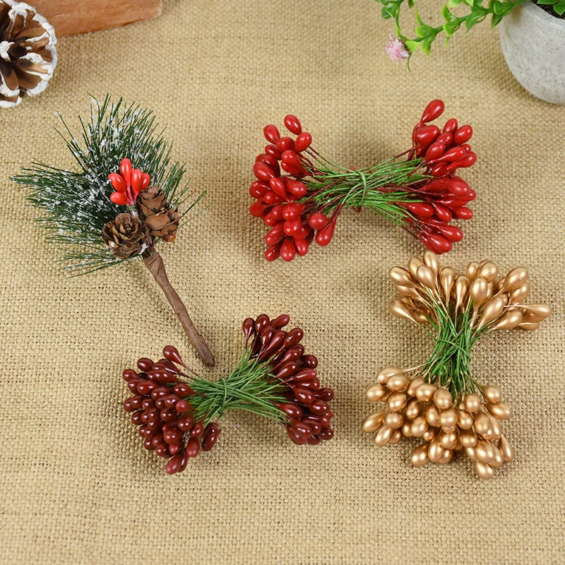 50PCS Gold/Red/Silver/White Double Heads Mini Flower Stamen Pistil Wedding Decoration DIY Christmas Scrapbooking Gift Box Craft