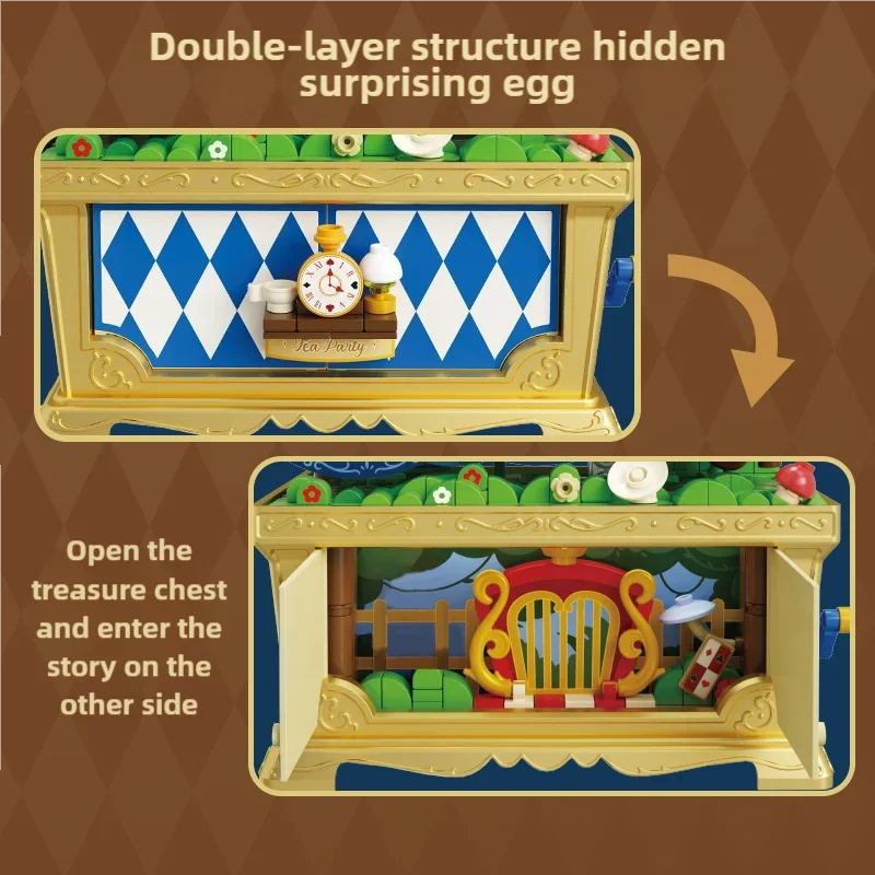 Fairytale Music Box Treasure Chest Fairy Tale Scene Bricks Doll Desktop Decoration DIY Ornament Birthday Holiday Gift For Girls