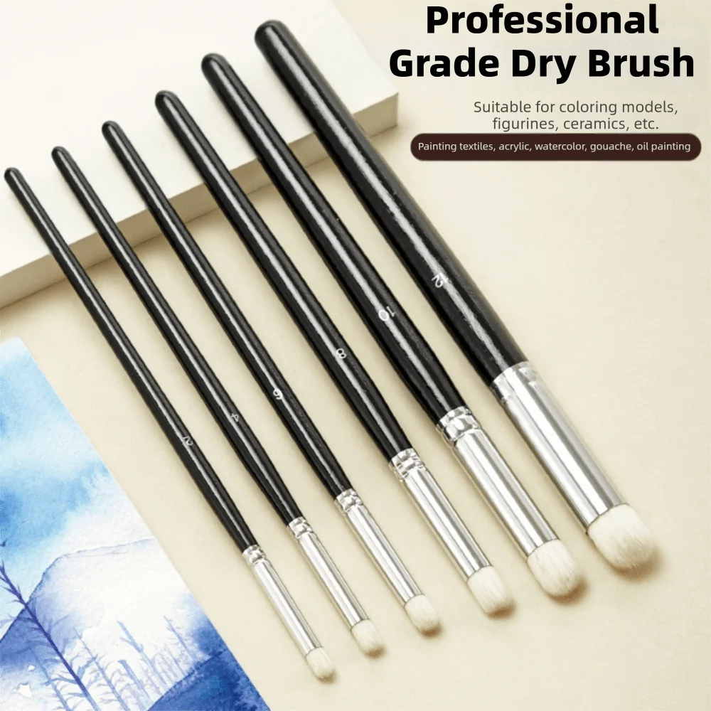 

6Pcs Wool Brushes Drybrush Set Wood Dry Brush Type Miniature Painting Brushes Black Model Painting Brushes 40K Model Painting