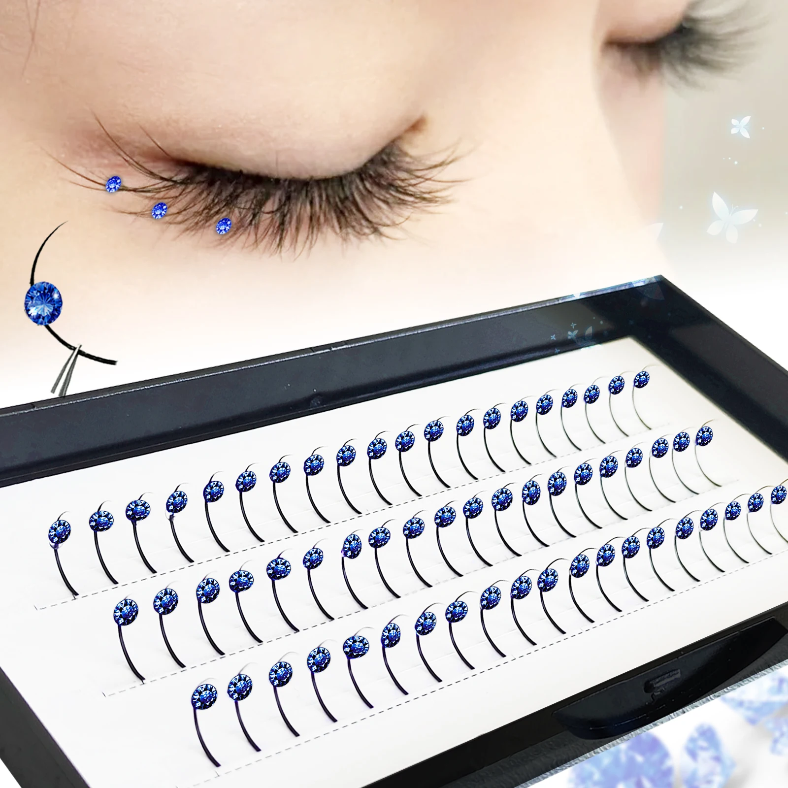 Sapphire A/M Eyelashes Noble Kashmir Spikes Lashes Wedding Jewel Blue Diamond DIY Eyelash Extensions Diamond on Top 10-15