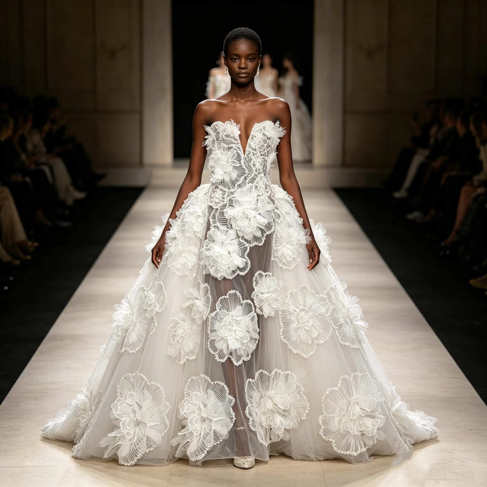 High Quality White Wedding Dress Material 3D Flowers African Nigerian Sequins Lace Fabric Beaded Embroidery French Tulle Lace
