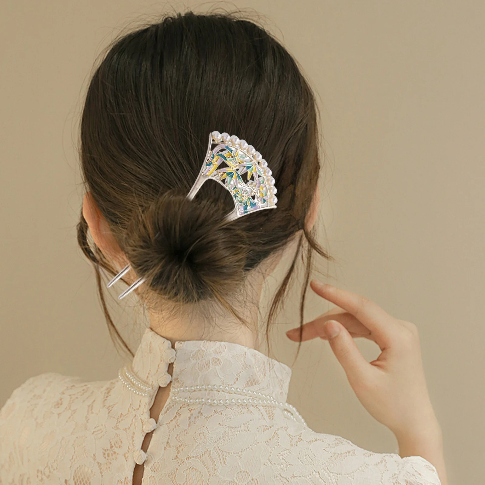 Novo estilo chinês metal pino de cabelo em forma de u varas de cabelo garfo pérolas flor folha projetos hairclip feminino hanfu vestido chignon jóias