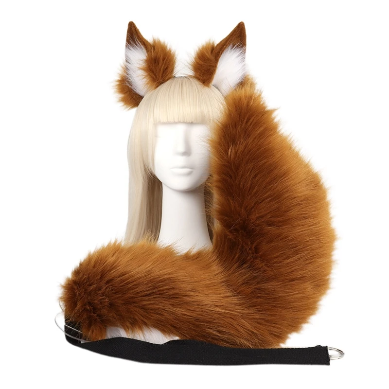 Fox Ears and Tail Set,Furry Cat Ears Headband with Tail,Kitten Anime Fox Ears,Halloween Cosplay Party Fox Costumes