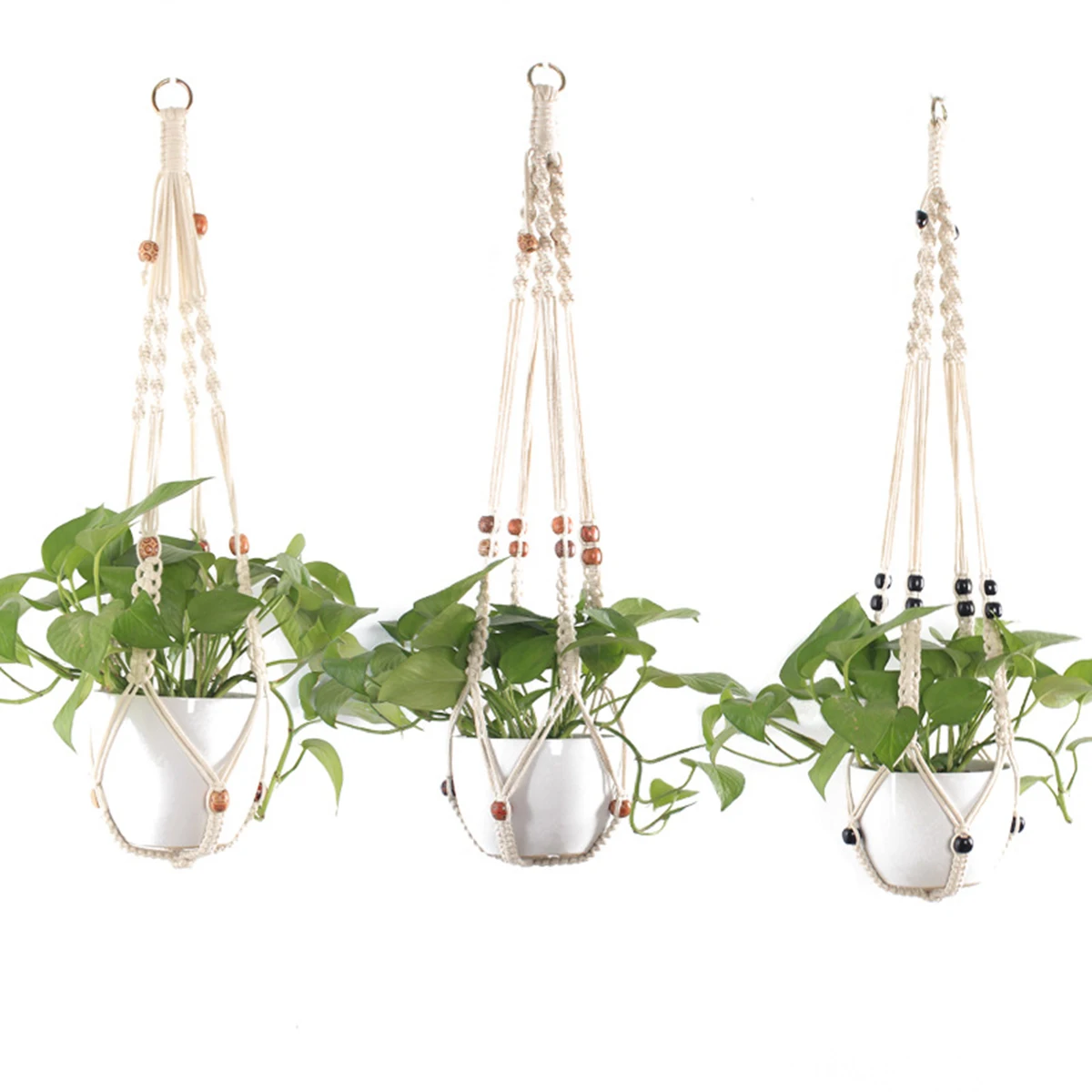 

3pcs Flower Pot Mesh Hanging Basket Plant Net Bag Beige Wall-mounted Decor String Pendant Mesh Pouch Cotton Safe