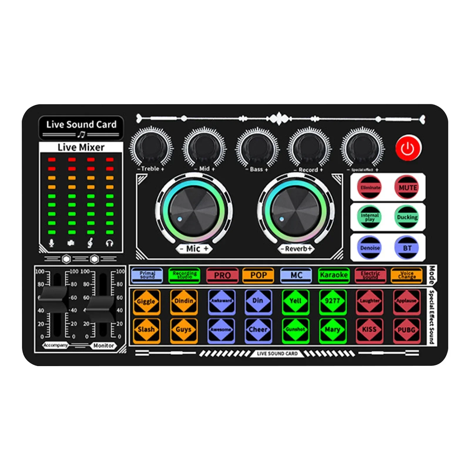 

USB Audio Mixer Live Sound Card Streaming Rechargeable Computer Voice Changer Music DJ Party Effects