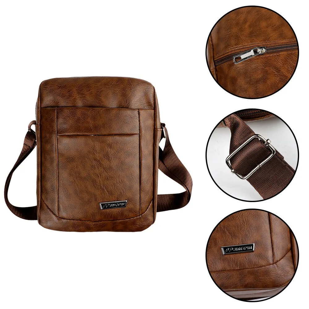 PU Leather Men\'s Crossbody Bag Business Travel Purse Bag Messenger Shoulder Bag