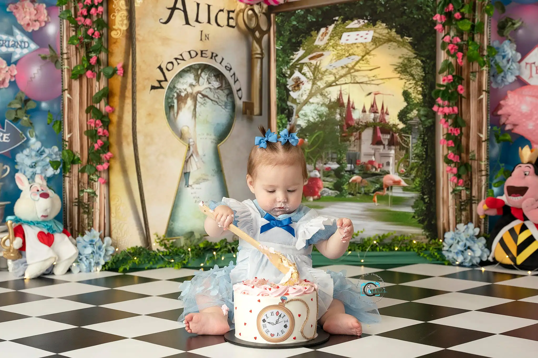 Wonderland Themed Photography Backdrop Magical Book Scenario Balloons Fantasy Elements Kids Cake Smash Fairytale Backgrounds