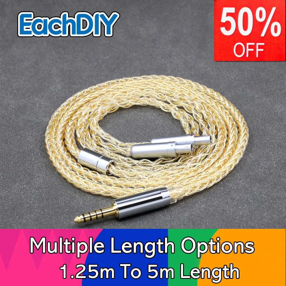 

8 Core 99% 7n Pure Silver 24k Gold Plate Earphone Cable For Sennheiser HD800 HD800s HD820s D1000 Headphone LN008419