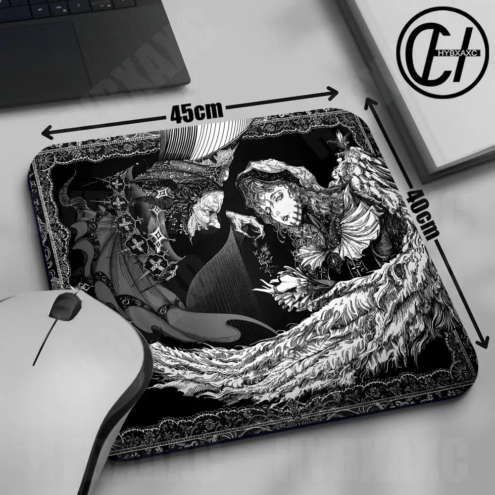 Gothic Retro Angel Girl Desk Mat Aesthetic Creative Demon Girl Art Mouse Pad 45x40 Rubber Mouse Mat HD Pc Mat Office Accessories