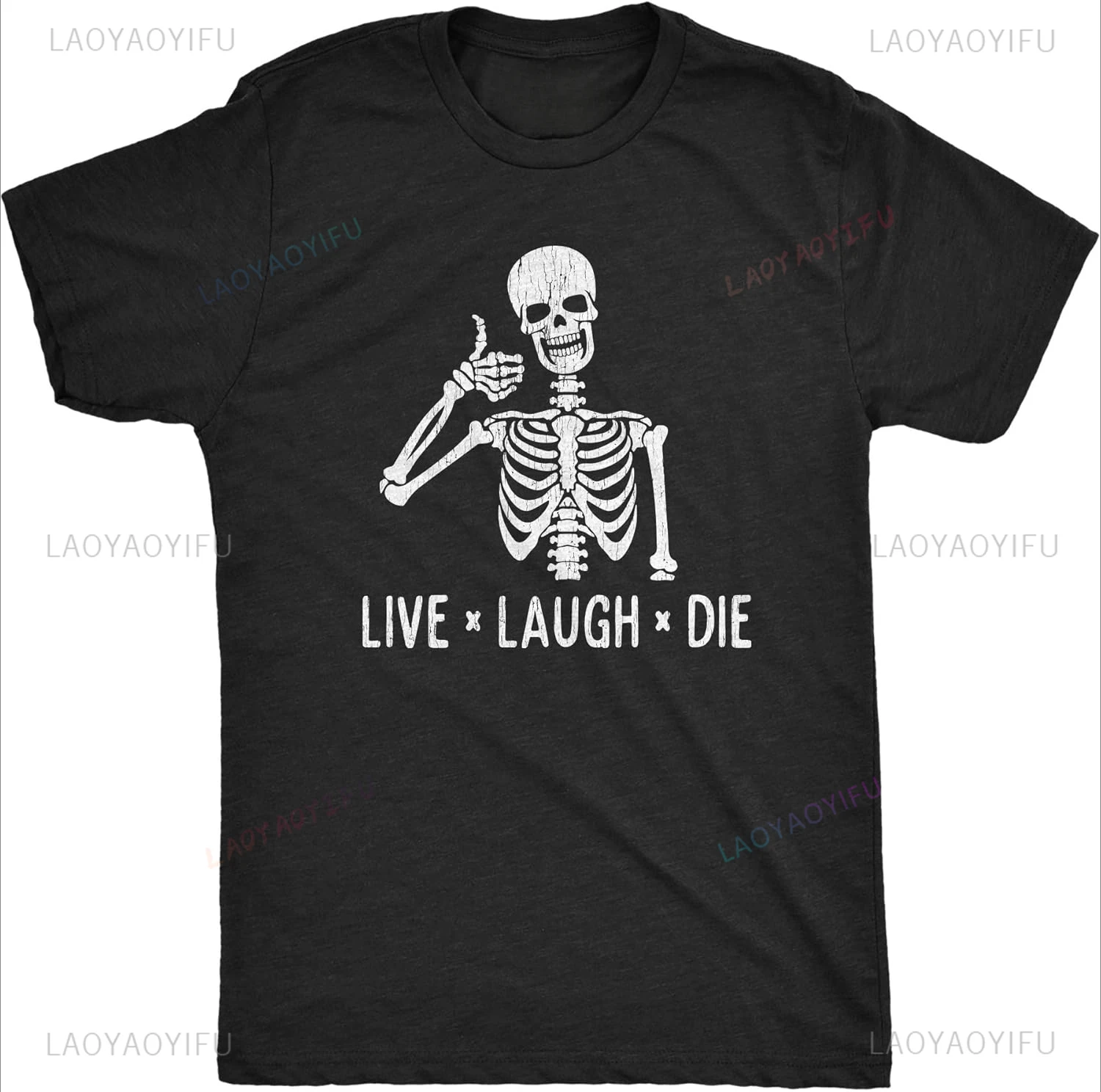 Funny Skeleton Cartoon Graphic Printed Live Laugh Die T Shirts Casual Hip Hop Fashion Streetwear Man Tshirt Short Sleeve Y2K Tee