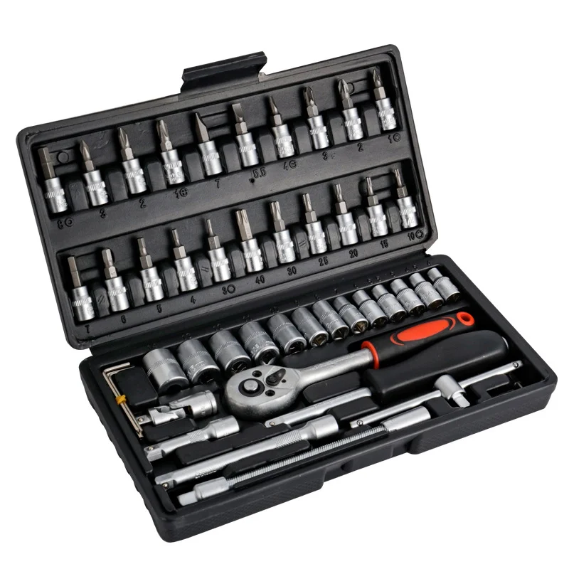 Ratchet Socket Wrench Set Auto Repair Tool Kit Screwdriver Bits Tools, Chrome Vanadium Hand Tool Box for Car Motorcycle
