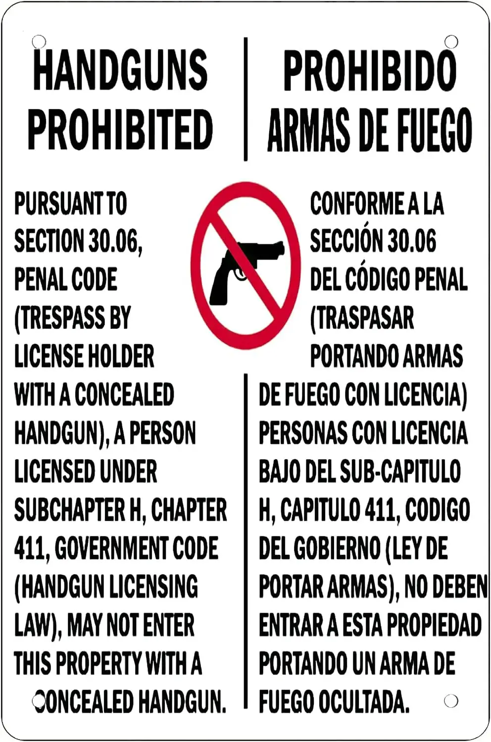 Texas Gun Law Concealed Handguns Prohibited Regulations Retro Funny Metal Sheet Signs, Wall Decoration, size:8 x 12, variou sign