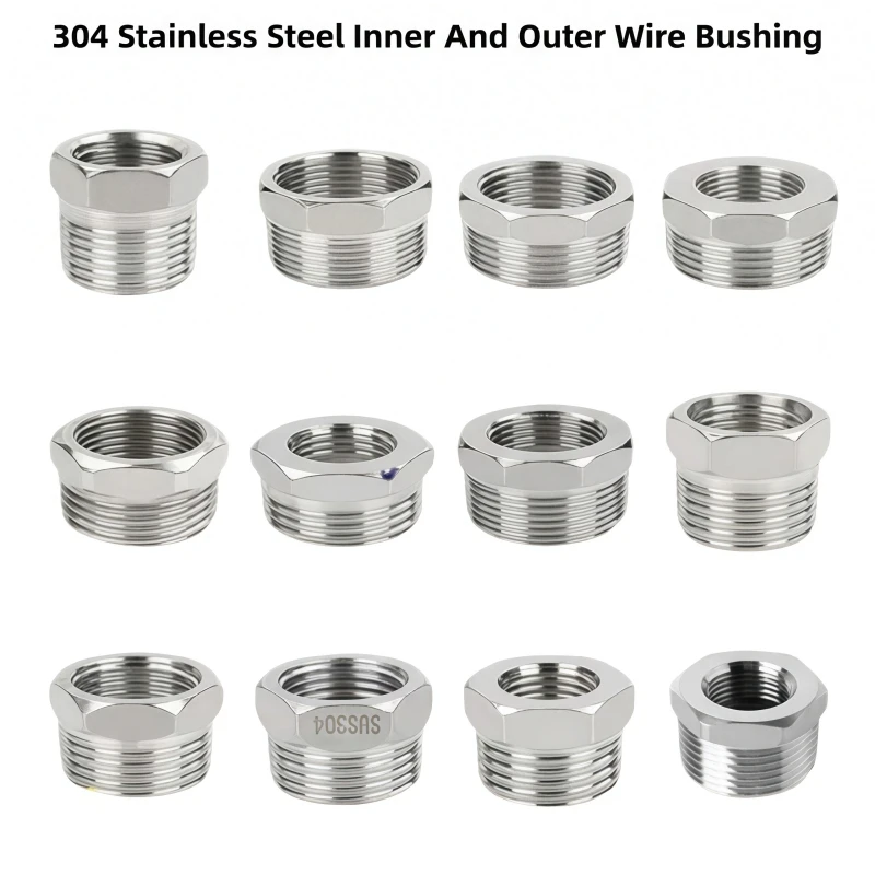 Stainless Steel Bushing Reducing Pipe Fittings 1/8 1/4 3/8 1/2 3/4 Male and Female Threaded Connector Water and Gas Adapter