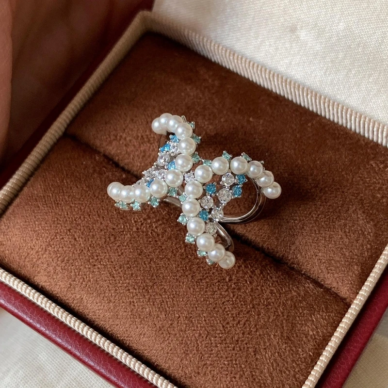 

Кольцо Bellux из серебра 925 пробы с цирконом и белым жемчугом в виде летящей птицы, модное и элегантное кольцо с синей бабочкой для женщин