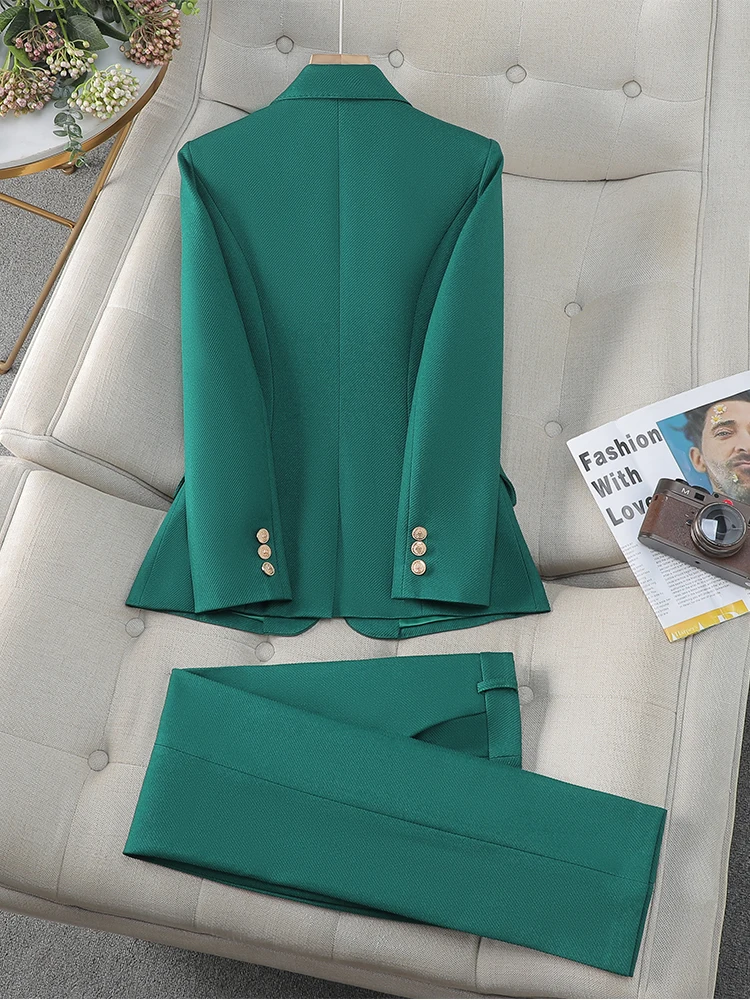 High Quality Green Pink Black Ladies Blazer Pant Suit Women Female Business Work Wear Solid Jacket and Trouser 2 Piece Set