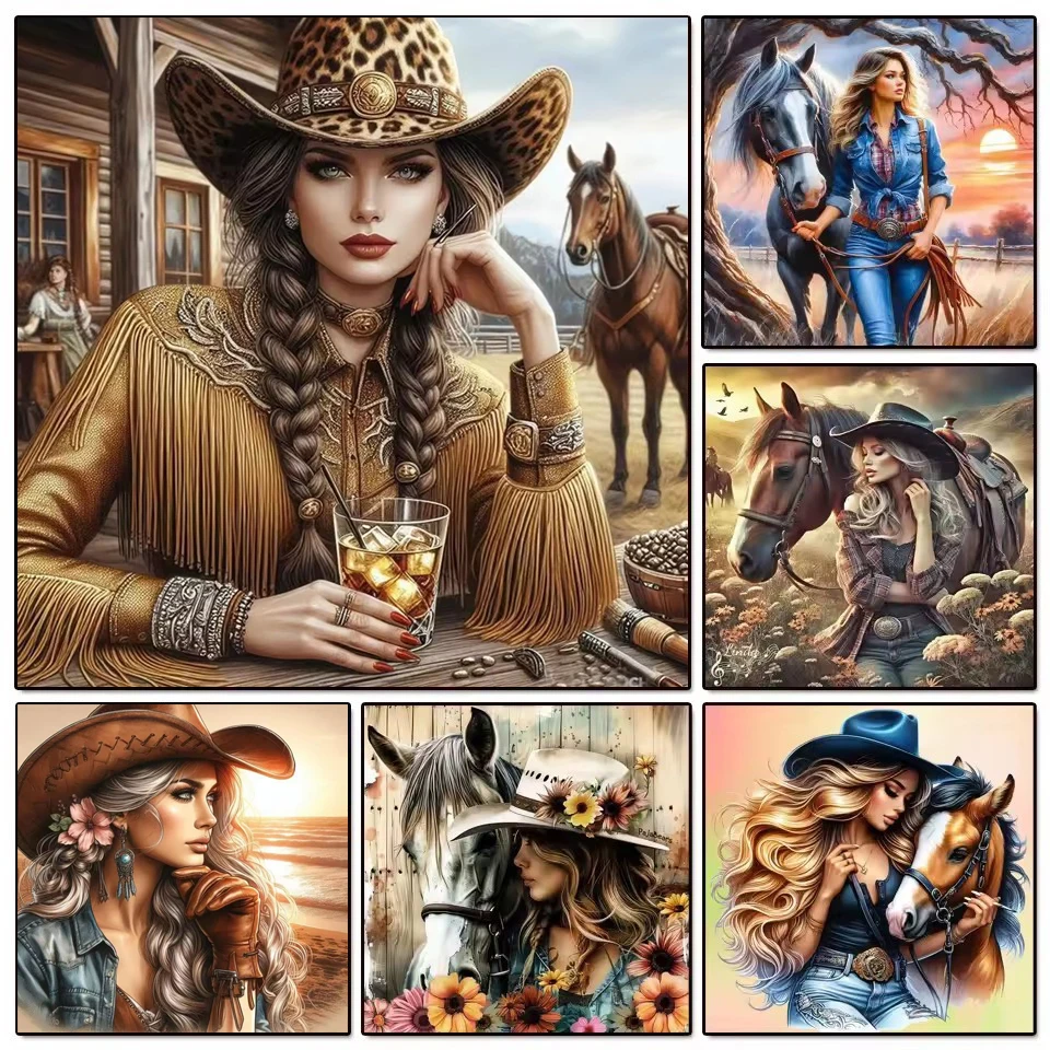 DIY Diamond Painting New Arrival 2025 Cowgirl Beauty Diamond Mosaic Jewelry Cross Stitch Women and Horses Home Decoration