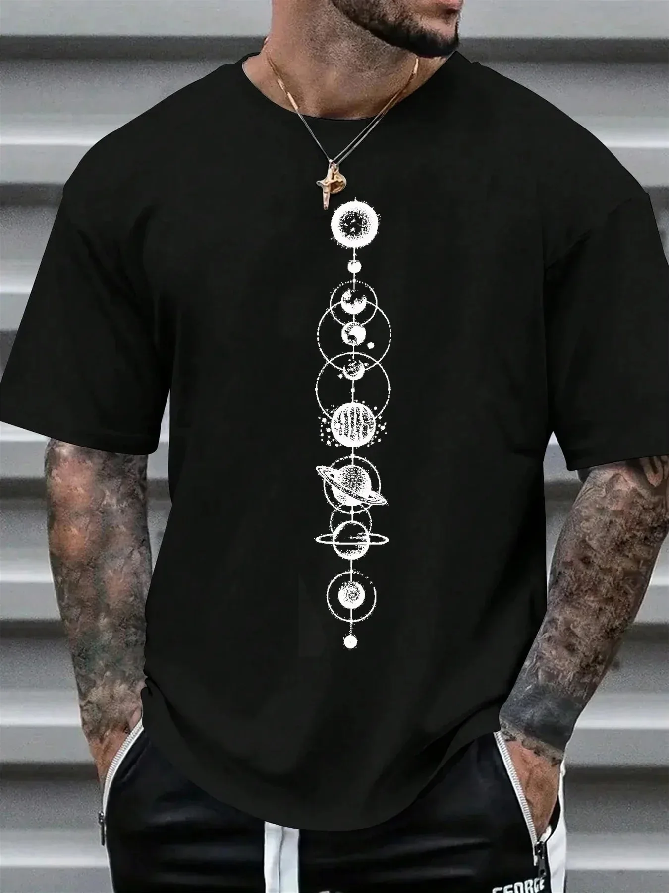 Space Planet Graphic Print Crew Neck T-Shirt Men Women Pure Cotton Loose Short Sleeve Summer Street Sport Casual Gift Tops