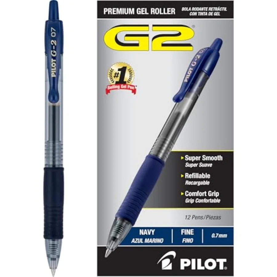 

G2 Premium Gel Roller Pens, Fine Point 0.7 mm, Navy Ink Pens Fine Point, Pack of 12 - Ideal for School, Journaling, and Office