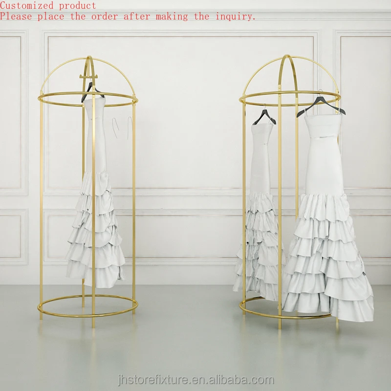 

Custom.Custom .Custom.Store Decoration Luxury Lady Round Style Shiny Gold Color Wedding Dress Display Rack Stand for Bridal Shop