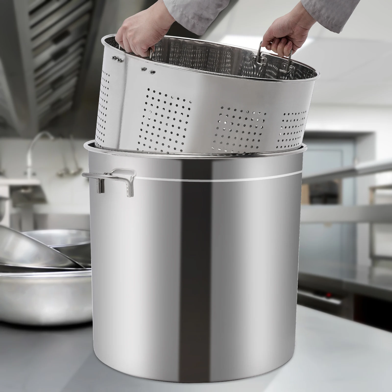 Olla De 100L Con Tapa Y Cesta, Olla De Acero Inoxidable Reforzada Con Cesta, Gran Capacidad Para Fiestas Familiares Y Uso Comercial – Plateada — -70%, 301.91€ Coupon, from 129.39€ – 70% descuento – €129.39