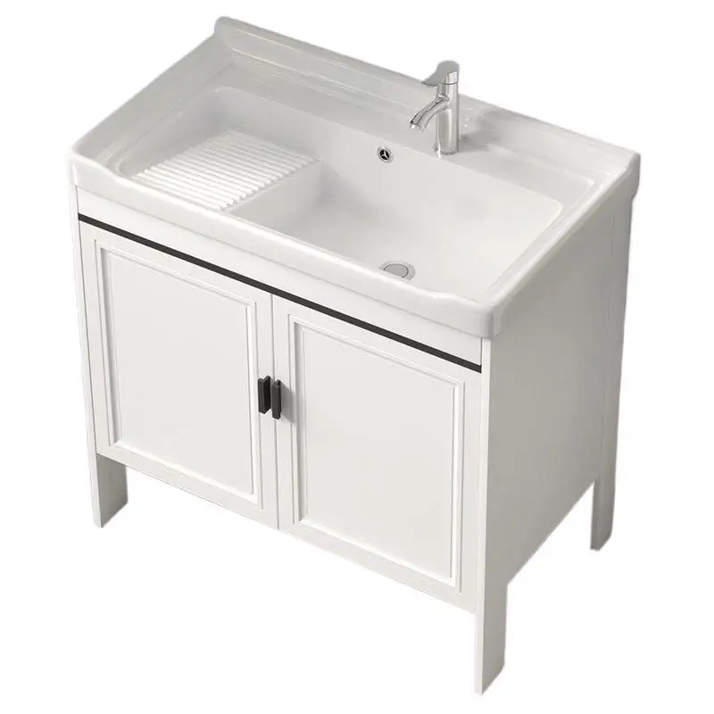 

Space aluminum cabinet balcony laundry sink ceramic washbasin basin with washboard floor washbasin cabinet combination