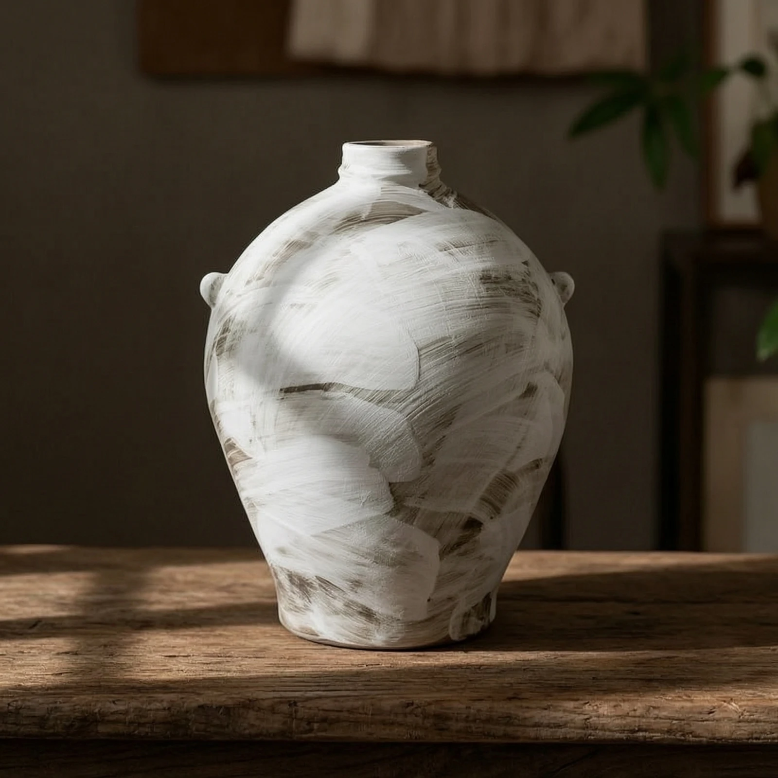 Ceramic Vase with Handles Rustic Decorative Vase with Handles Vessel Antique-Style Urn Oversized for Interior Designers