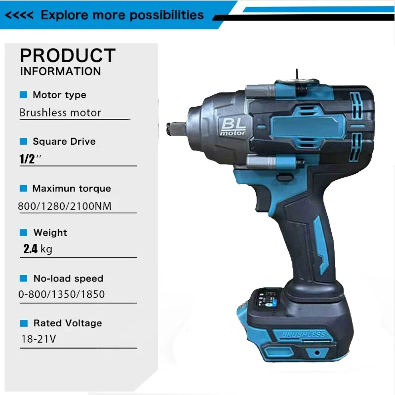 2100N.M Brushless Cordless Electric Impact Wrench Rechargeable 1/2\