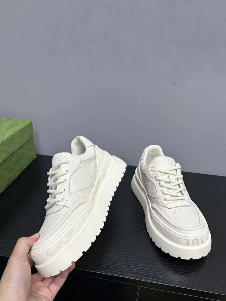 Comfortable Fashion New Designer Men Panelled Casual Thick Platform Lace Up Cowhide Genuine Leather Sneakers Skateboard Shoes