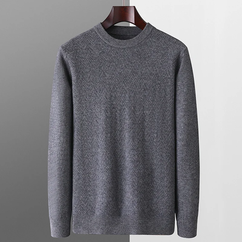 High Quality Woolen Sweater Men's 100% Pure Wool Warm Round Neck Jacquard Pullover Spring, Autumn, Winterr Knit Base  Men's Top