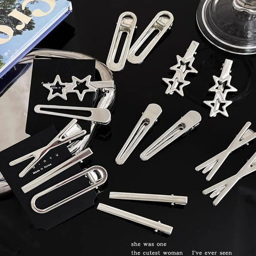 Aesthetic Silver Hair Clip Metal Wave Texture Barrette Minimalist Geometric Accessory For Women Daily Pretty Headwear New