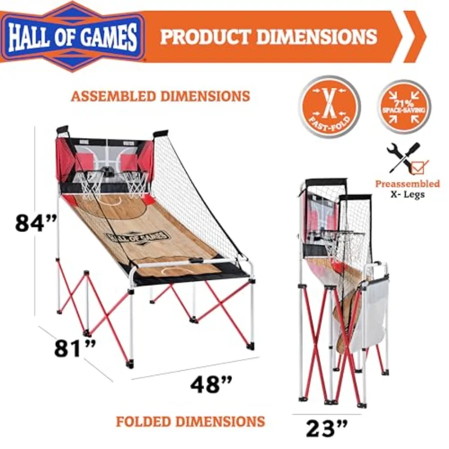 Indoor arcade basketball game for basement game rooms: steel frame, polycarbonate backboard, dual-shot electronic scoring, incl