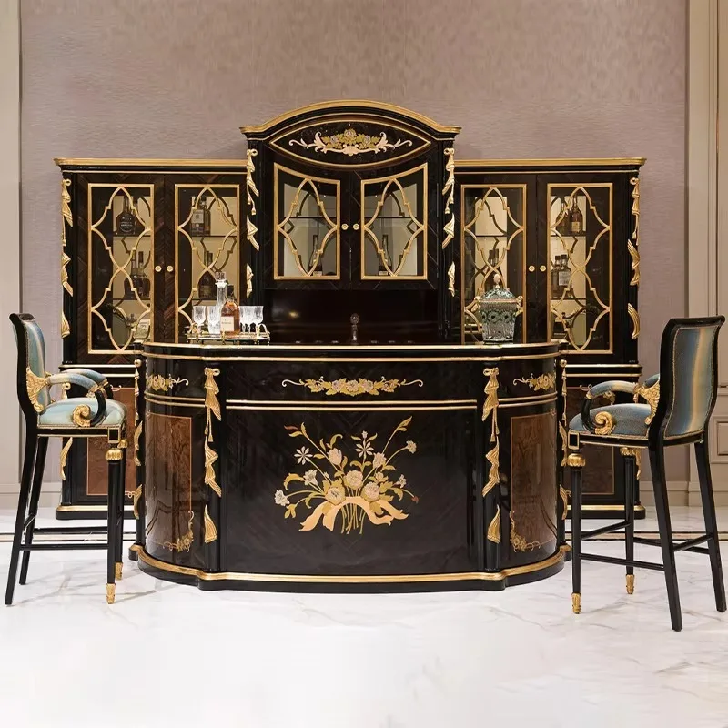 Luxury Design Wooden Wine Cabinet Home bar Living Room Furniture British Style Glass Display Cabinets