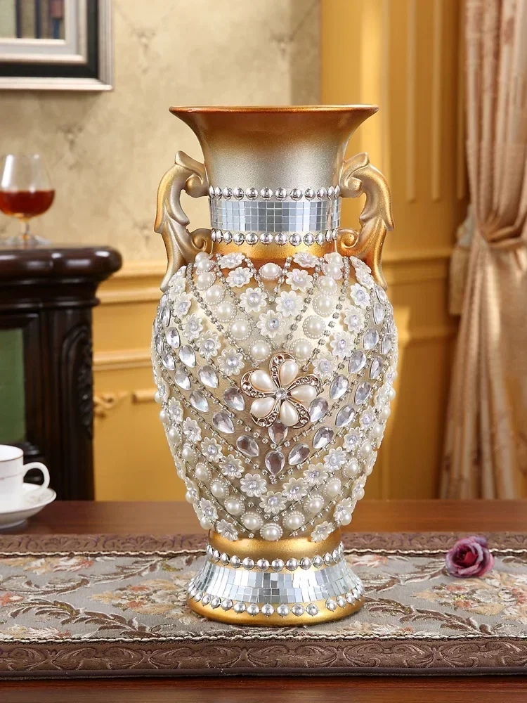 

European Luxury Diamond Ceramic Vase Decoration Home Livingroom Table Plate Figurines Crafts Office Desktop Accessories Ornament