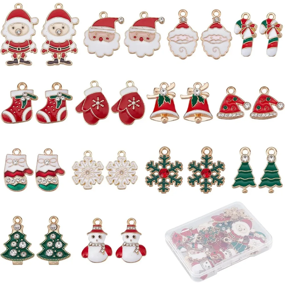 48 ชิ้นเงินเคลือบคริสต์มาส Charms คริสต์มาส Charm Xmas Tree Snowflake Charm ถุงเท้า Bell Snow Charm สําหรับเครื่องประดับทํา