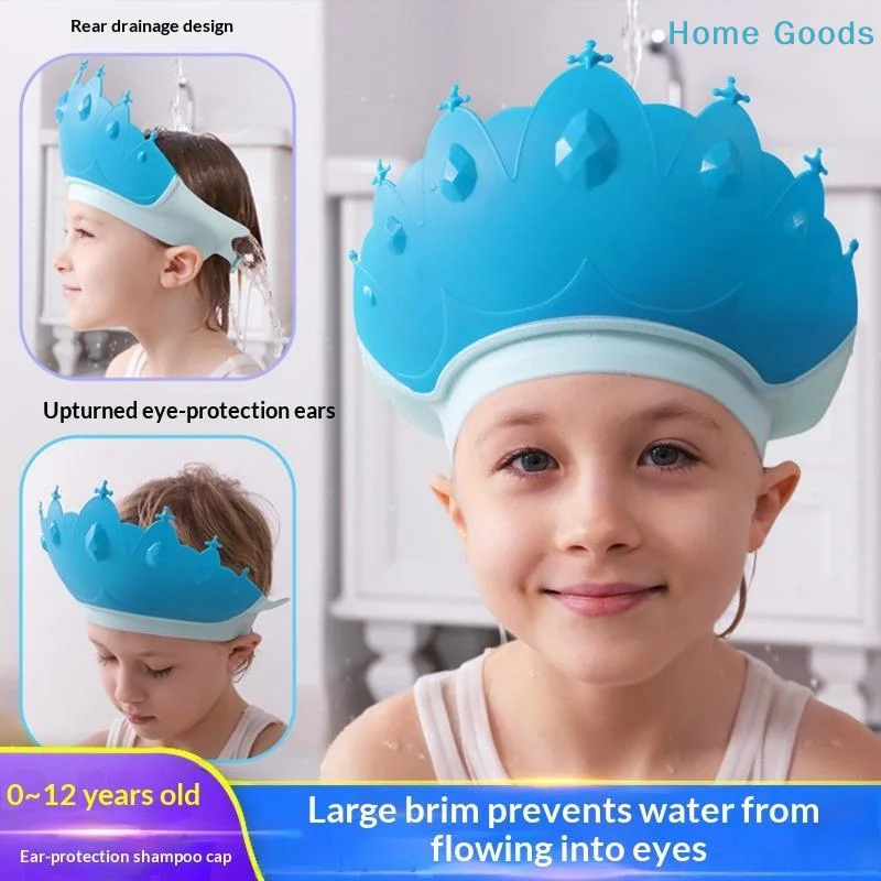 1PC Cartoon Adjustable Size Children Shampoo Cap Crown Baby Shower Cap Bath Visor Infant Hair Shield Ear Protection Waterproof