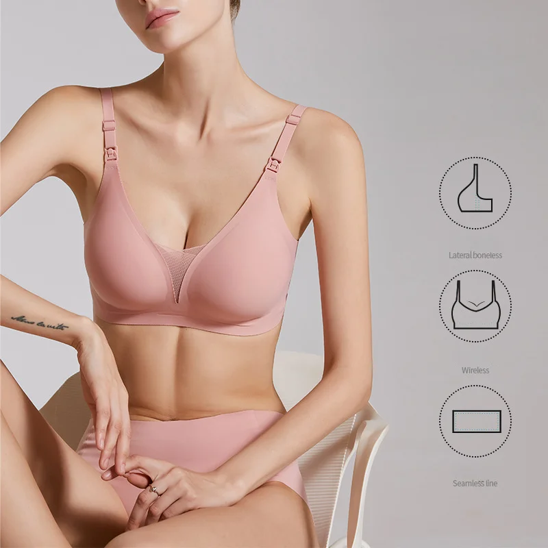 Anti-sagging Pregnant Breast Clothing Maternity Women Breastfeeding Underwear Nursing Bra Seamless Front Buckle Open Wireless