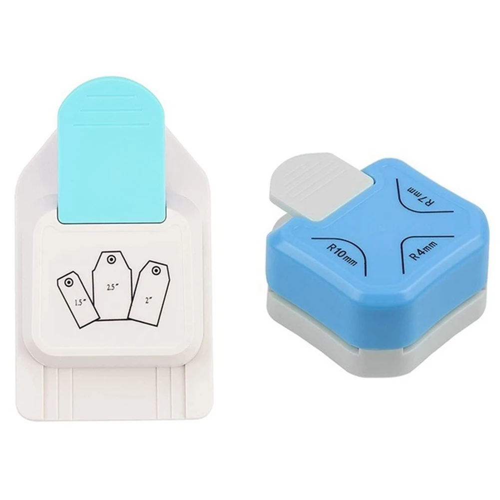 2 Pcs Label Hole Punch 3-In-1 Tag Bookmark Embosser 1.5, 2 or 2.5 Inch Tag with R4/R7/R10 Round Corner Embosser,Square