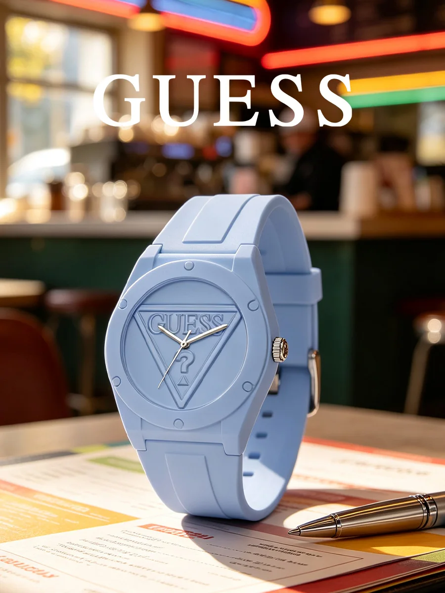 Guess Unisex Watch Light Blue Silicone Strap Analog Quartz Wristwatch Trendy Minimalist Design Fashion Accessory for Daily Wear
