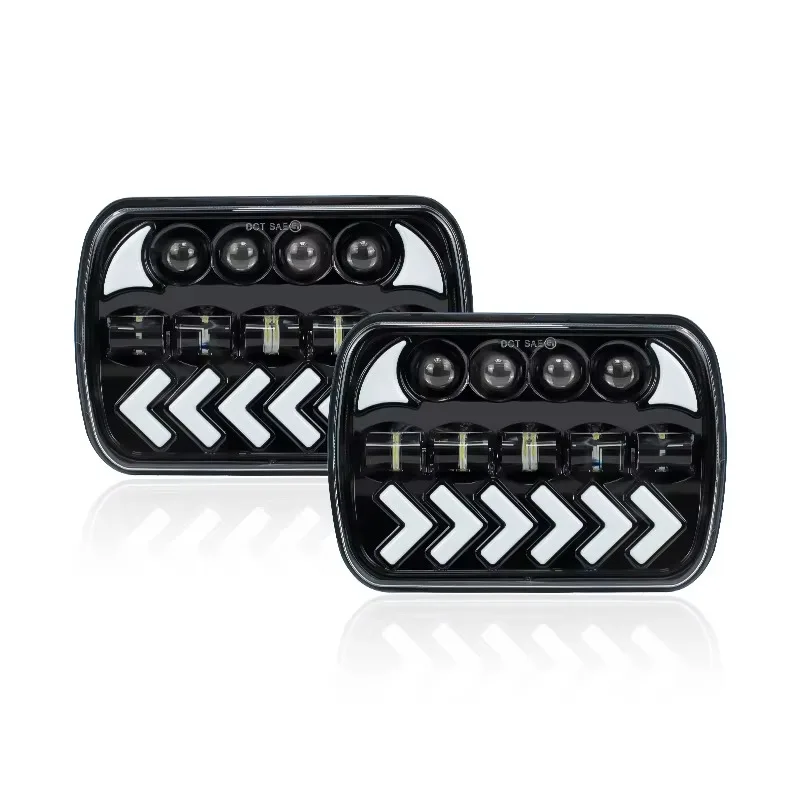 

New 5X7 Automotive Light Emitting Diode Headlamp High Low Profile Sports Light with Arrow DRL and Amber Turn Signal Aluminum