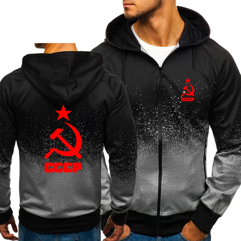 Men's Jacket CCCP Russian USSR Soviet Union Moscow Print Casual Gradient Color Hooded Sweatshirts zipper Hoodies Man Clothing