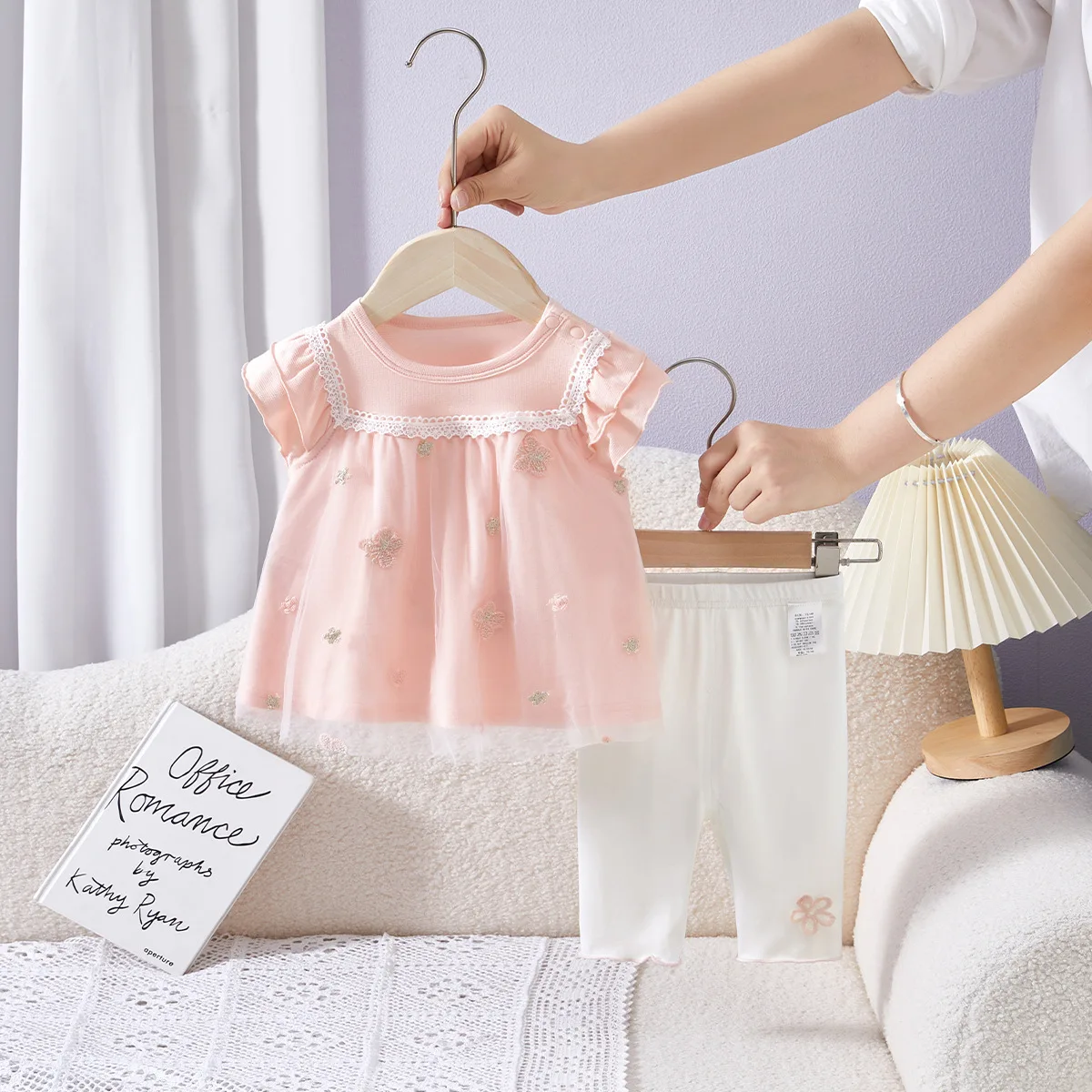 

summer baby lace short-sleeved T-shirt and pants two-piece set girls for girls clothes thin outing